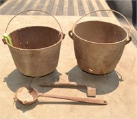 Cast Iron pots with bail and 3 legs.