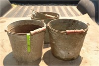 3 Wood handle vintage galvanized buckets.