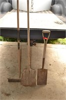 Small Spade, Manure Gutter Shovel (?), Push Broom