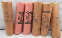 (6) Rolls Assorted Dates 1960's Lincoln Cents.