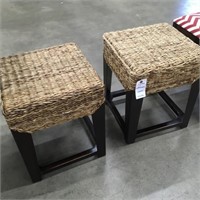 Two Wicker-top Stools