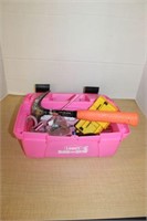 PINK PLASTIC TOOL BOX WITH CONTENTS