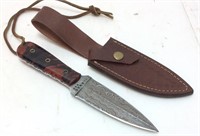 ALONZO DAMASCUS BLADE BOWIE, FULL TANG w LEATHER