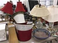 Nine Miscellaneous Table Lamps & Shades