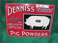 DENNIS PIG POWDERS EMBOSSED SIGN 1920'S - 30'S