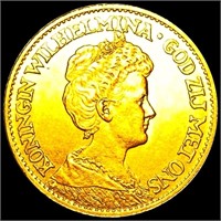 1912 Netherlands Gold 10 Guilder GEM PR