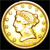 1854-O $2.50 Gold Quarter Eagle NEARLY UNC