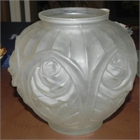 Vintage Frosted Glass Embossed Rose Vase