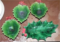 Vintage Holiday Theme Holly Leaf Candy Bowls