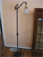 Cast Iron Floor Lamp W/Glass Shade Works 61" Tall