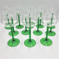 Set of 12 Luminarc France Green Stemware