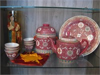 Shelf Of Vintage Asian Dishes & Figurine
