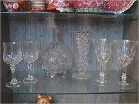 Shelf Of Crystal & Pressed Glass 9" Tallest