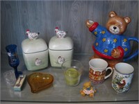 Shelf Of Glass & Ceramic Collectibles Teapot 7.5"