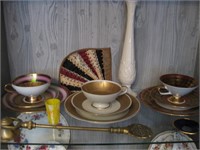 Shelf With Bavaria Tea Cups & 10.5"  Lenox Vase
