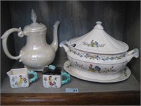 Shelf Of Vintage Ceramic Soup Tureen & More