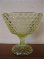 8" x 7.5" Vaseline Glass Pedestal Bowl