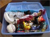 Plastic Container W/Glass & Plastic Ornaments