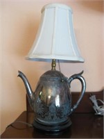 16" Tall Silver Plate Teapot Turned Lamp Works