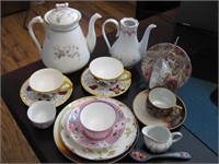 Assorted Porcelain Tea Cups, Saucers, Pots