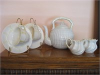 Belleek Shell Pattern Tea Set As Shown 8" Tall Pot