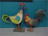Pair Metal Decorative Roosters Tallest 17"