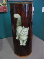 24" Tall Wood Painted Cat Umbrella Stand Some Wear