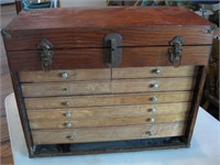 20.5"x 9"x 16" Vtg Wood Jewelers Chest & All In It