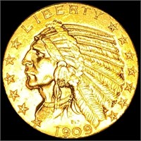 1909-D $5 Gold Half Eagle CLOSELY UNC