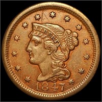 1847 Braided Hair Large Cent NEARLY UNCIRCULATED