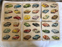 6 VINTAGE CARDBOARD CARDS OF CARS FROM 50's