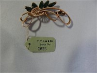 1940's TY Lee 14K Gold & Jade Brooch Pin with Tag