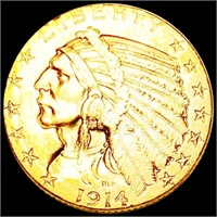 1914-D $5 Gold Half Eagle NEARLY UNCIRCULATED
