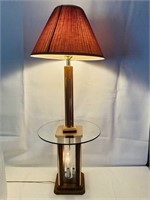 Vintage Oak Floor Lamp w/ Glass Shelf/50”H,18”Dia