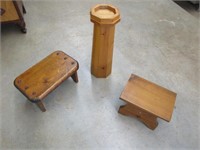 2 Wooden Stools & Stand / Pedestal - Pick up only