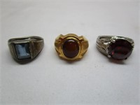 3 Men's Rings One with Blue Stone is Sterling