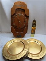 Wooden Wall Clock, Matchstick Holder, & 8 Gold