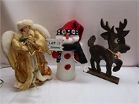 Fiber Optic Angel, Snowman, & Wooden Rudolph