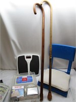2 Canes, Scales, Stadium Chair, & First Aid Kit
