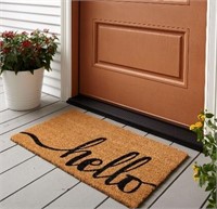 Hello Coir Outdoor Doormat, Natural and Black