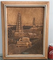 Kim Murray 'Oil Country' carved picture 15"x19"