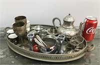 Tray of misc. silverplate/metal items