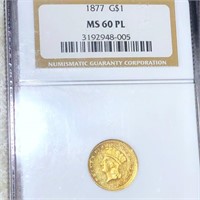 1877 Rare Gold Dollar NGC - MS 60 PL