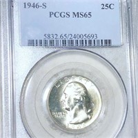 1946-S Washington Silver Quarter PCGS - MS65