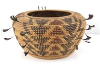 Polychrome Maidu Basket with quail feathers