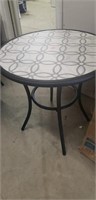 2 gray and white top tables with black base and