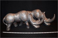 Pair MCM Jaru CA Pottery Rhino figures 17" long
