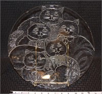 Vintage 13" Pilgrim Art Glass Cats party platter
