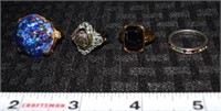 (4) Vintage costume jewelry rings w/ Confetti cab
