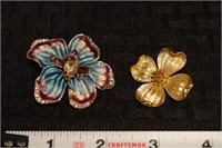 2 Vtg Liz Claiborne/Crown Trifari flower brooches